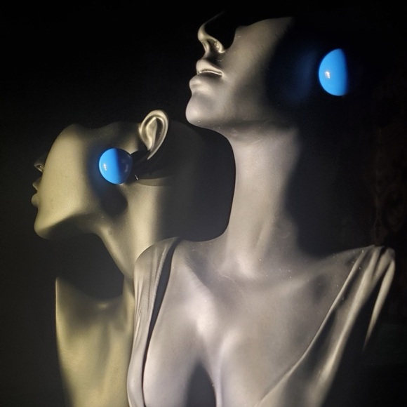 Sapphire Blue Ball-Shaped Large Silver Stud Earrings - Picture 11 of 11